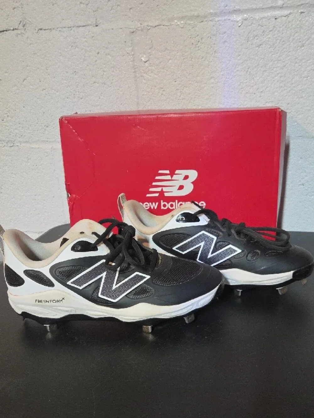 New Balance Womens Fresh Foam X Velo V4 Metal Black and White Baseball Cleats